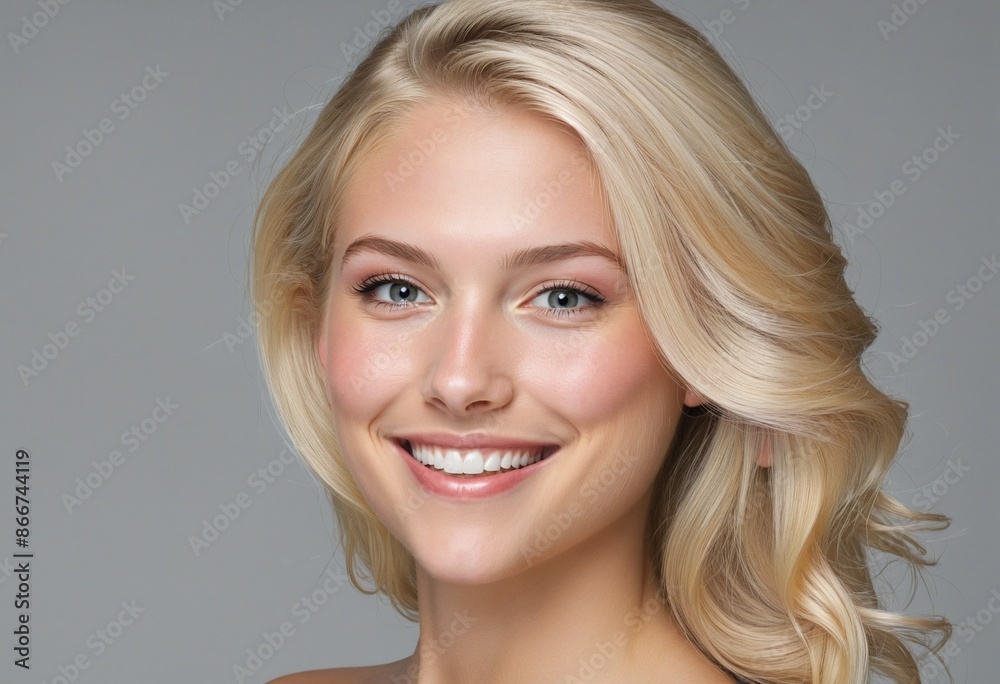 Portrait of a stylish and natural young woman with long blond hair, exuding beauty and confidence, isolated on white background Portrait of a stylish and natural young woman with long blond hair, exuding beauty and confidence, isolated on white background