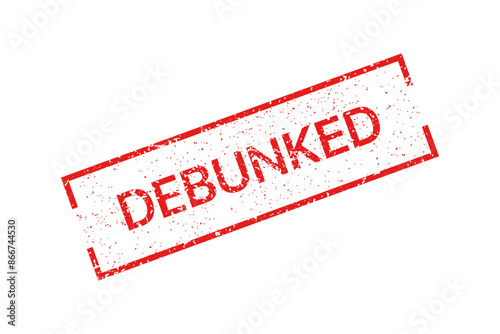 Debunked red stamp on white background