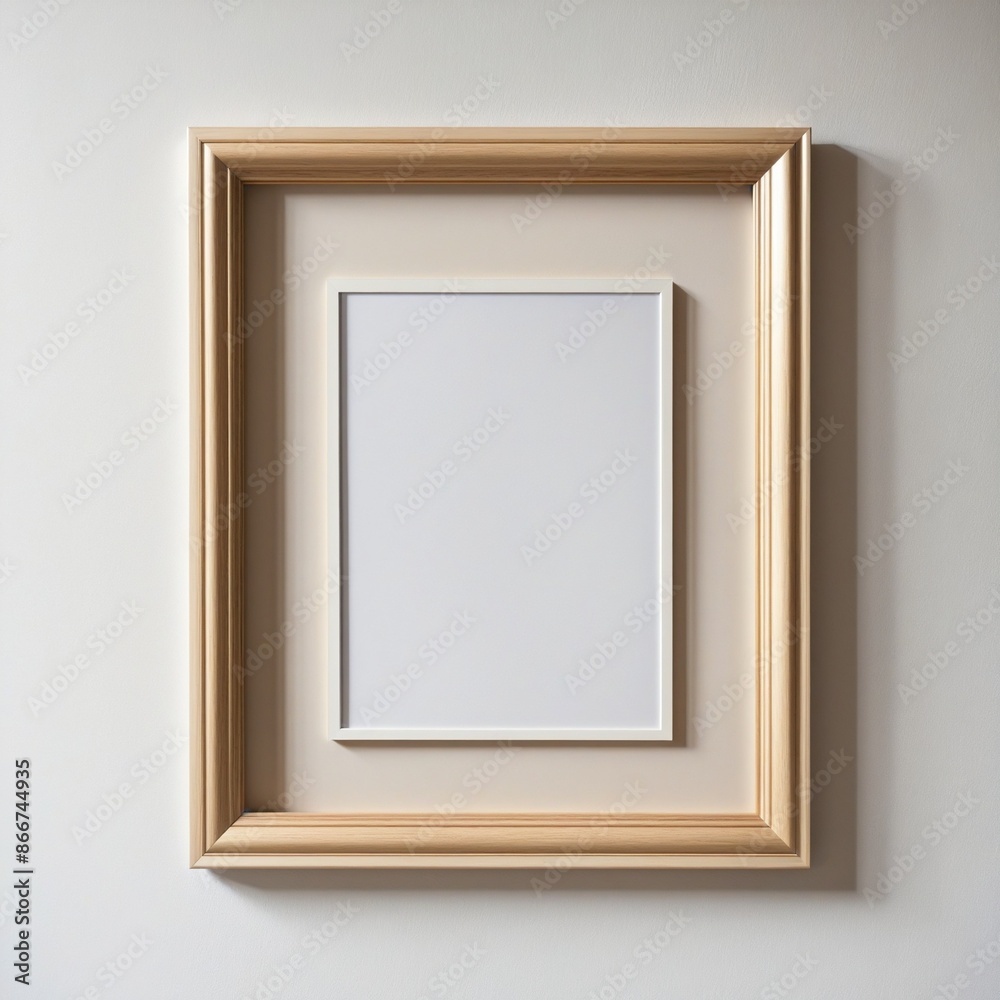 Minimalistic wooden frame mockup for modern interior design, isolated on a clean white wall Minimalistic wooden frame mockup for modern interior design, isolated on a clean white wall