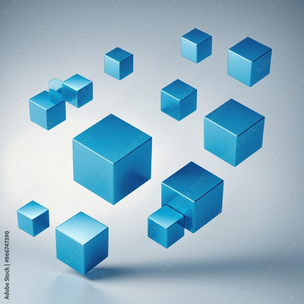 Fototapeta premium Abstract geometric cubes in blue, isolated on transparent background - 3D render