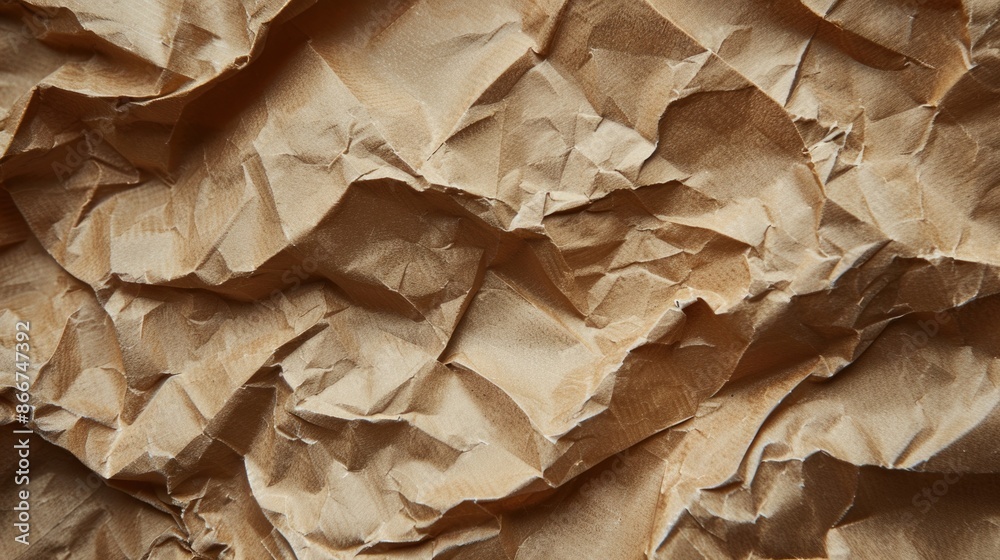 A close-up shot of a piece of brown paper with creases and folds A close-up shot of a piece of brown paper with creases and folds