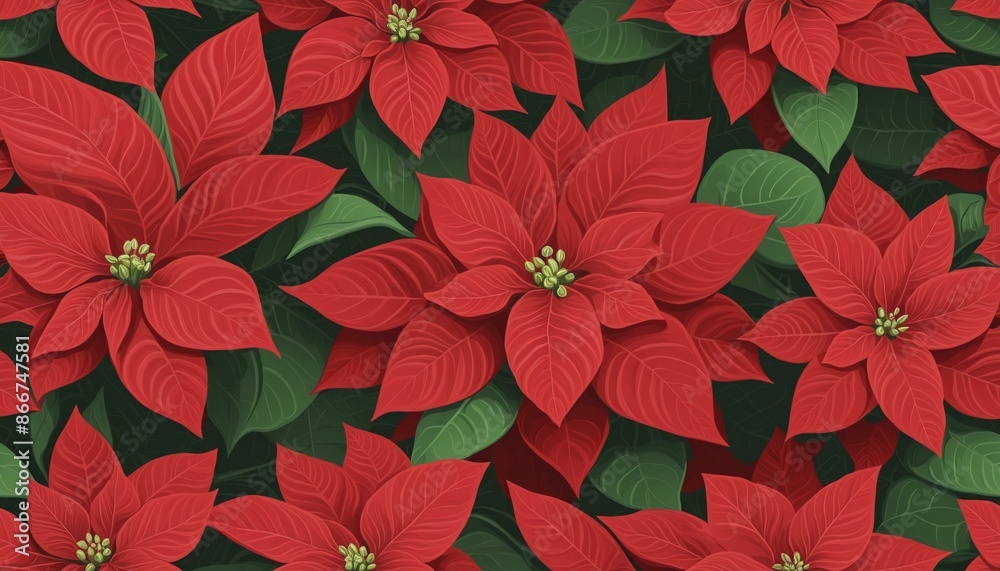 Beautiful festive holiday paper with a seamless red poinsettias vector pattern