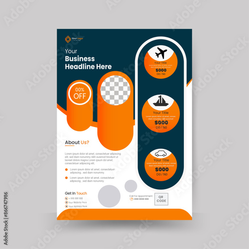 Corporate flyer design. it's make from adobe illustrator. the color of this flyer design  Orange, black and white.