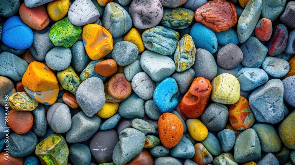 A collection of colorful rocks arranged in a pattern. Generate AI image A collection of colorful rocks arranged in a pattern. Generate AI image