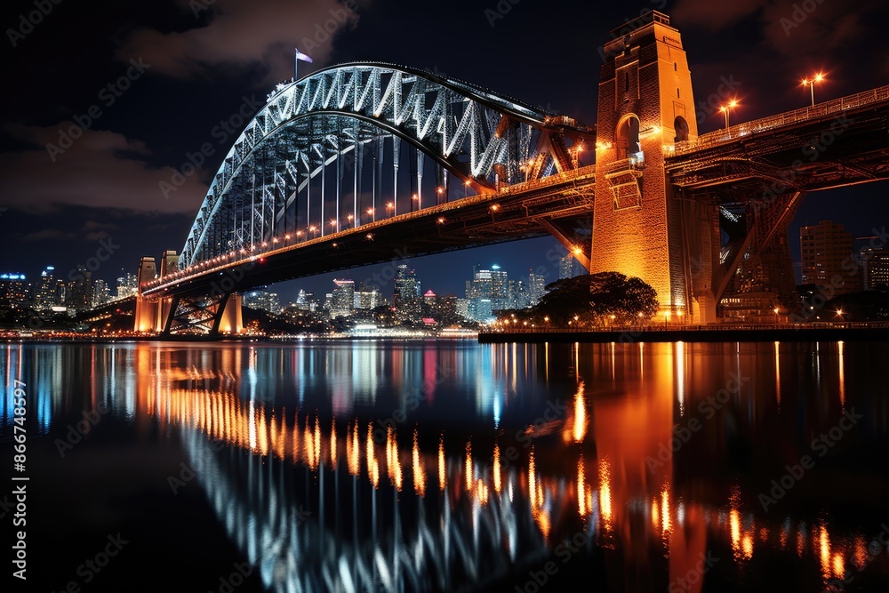 Sydney, Australia, the Sydney Bay bridge (Sydney Harbor Bridge), an iconic structure., generative IA Sydney, Australia, the Sydney Bay bridge (Sydney Harbor Bridge), an iconic structure., generative IA