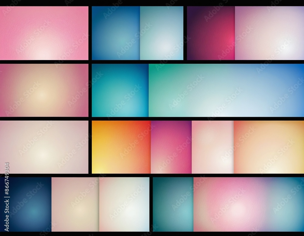 Fototapeta premium Collection of defocused retro modern pink aura posters with empty spaces for design in various colours and gradients