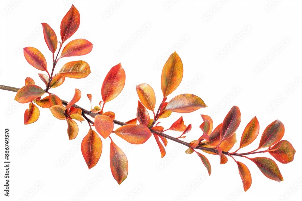 Naklejka premium A close-up view of a branch from a deciduous tree with vibrant red leaves