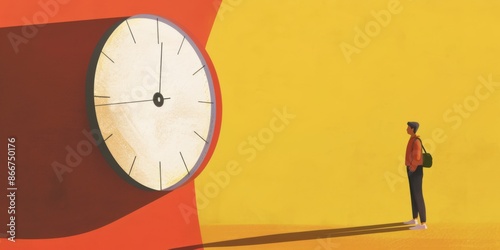 Student standing in front of a large clock, symbolizing time pressure