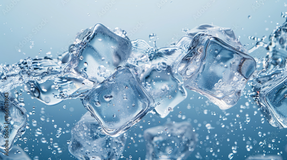 An abstract illustration of ice, with its transparent, clear cubes and flowing waves. liquid splash with frozen ice An abstract illustration of ice, with its transparent, clear cubes and flowing waves. liquid splash with frozen ice