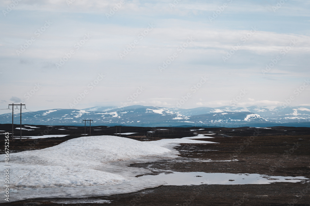 mountain landscape with snow and lake, Sweden mountain landscape with snow and lake, Sweden