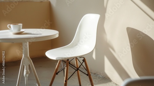 Next to the cafe room is an empty bench with coffee on it.