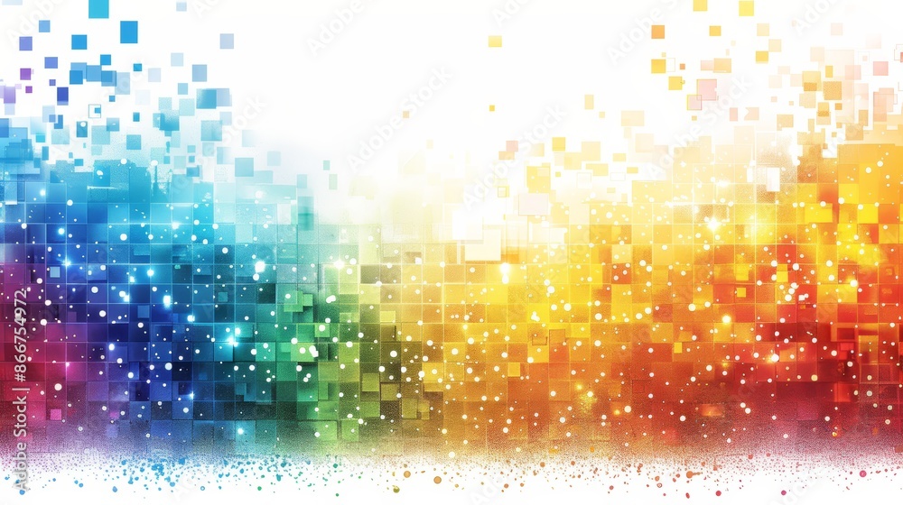 Abstract rainbow background with colorful pixelated shapes and white sparkles. vector Abstract rainbow background with colorful pixelated shapes and white sparkles. vector