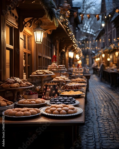 Christmas market in the old town of Riga, Latvia. Traditional christmas sweets and pastries. © Michelle