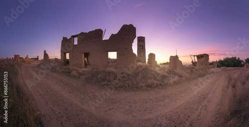 Panoramic view of the deserted ruins of Villacreces, Valladolid. Concept depopulation equals climate change photo