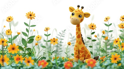 Wallpaper Mural   A giraffe rests amidst wildflowers while its young offspring gazes up at it from the front Torontodigital.ca