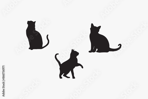 A black and white vector silhouette illustration of a cat 