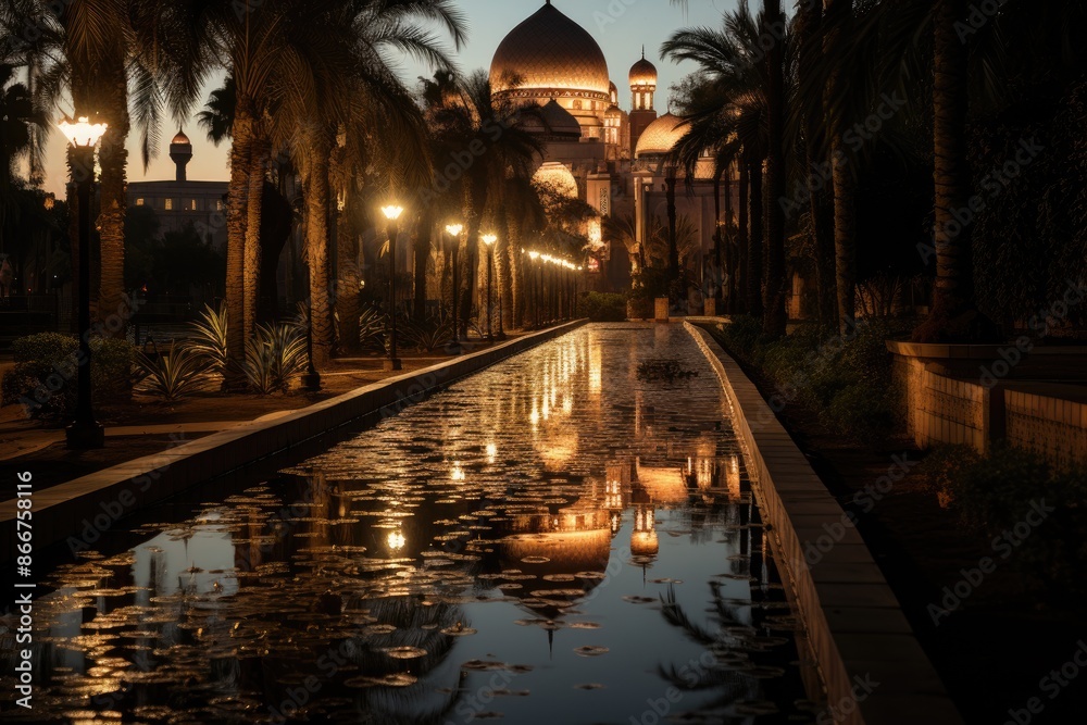 Fototapeta premium Cairo, Egypt, Al-Azhar Park, a green oasis in the heart of the city., generative IA