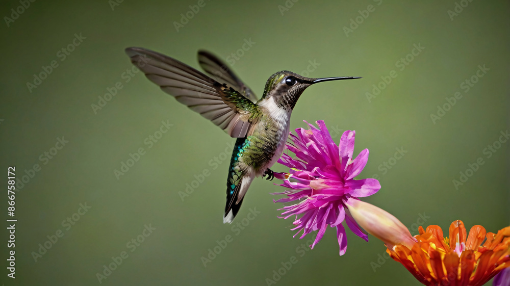 Naklejka premium From the Flower. Hummingbird Flying for Nectar