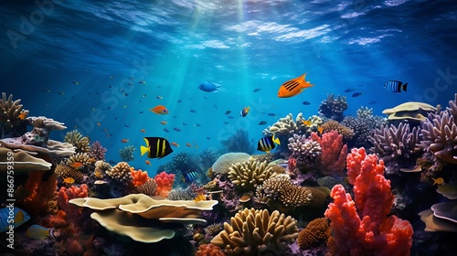 Fototapeta Naklejka Na Ścianę i Meble -  A vibrant coral reef teeming with colorful fish 