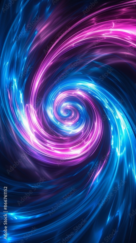 Obraz premium Modern neon swirl background with glowing blue and pink lights