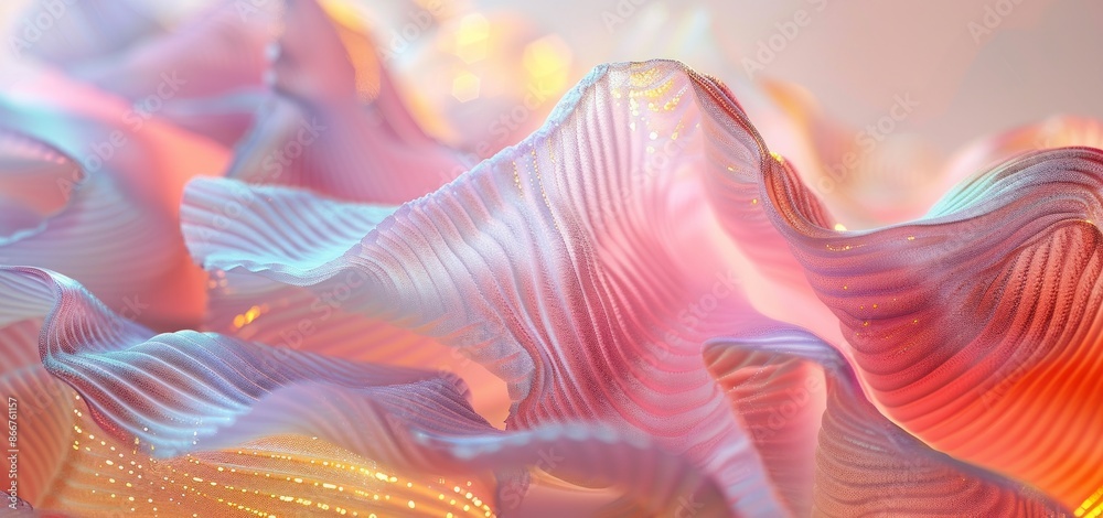 This image captures gentle folds and waves in vibrant pastel hues, bathed in soft, ethereal lighting that enhances the intricate textures and creates a dreamlike atmosphere. This image captures gentle folds and waves in vibrant pastel hues, bathed in soft, ethereal lighting that enhances the intricate textures and creates a dreamlike atmosphere.