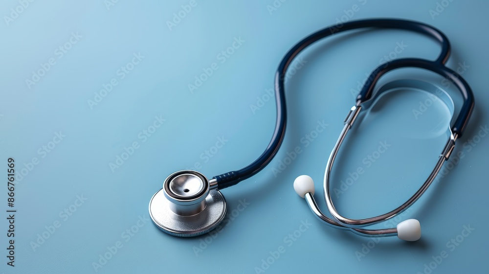 Modern healthcare design featuring a stethoscope on a soft blue backdrop Modern healthcare design featuring a stethoscope on a soft blue backdrop