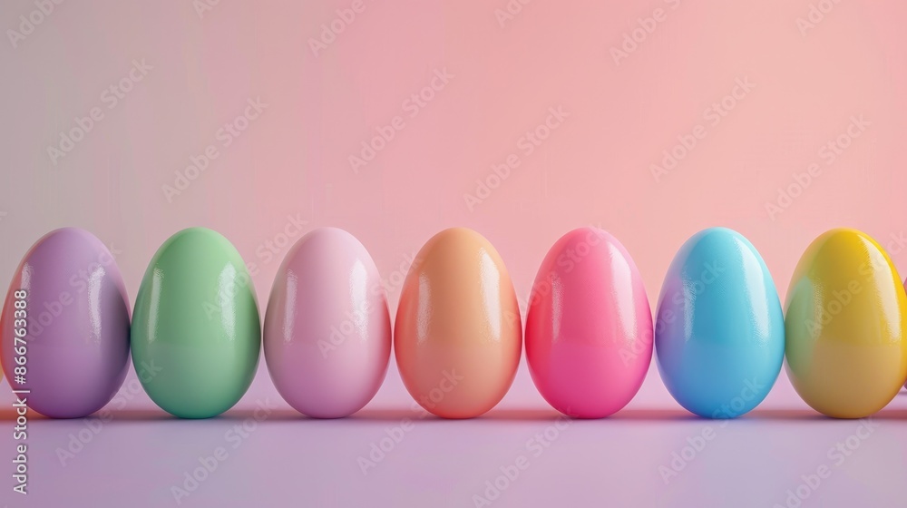 Brightly colored Easter eggs on a soft gradient background with copy space Brightly colored Easter eggs on a soft gradient background with copy space