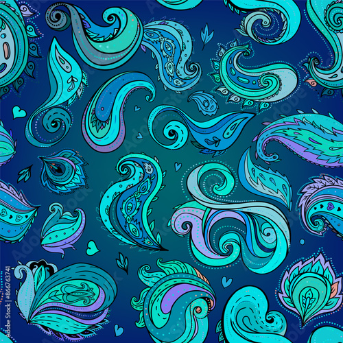 Floral traditional Indian paisley titled background. Seamless pattern for you...