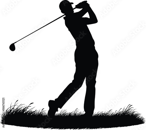 Golfer swinging a club silhouette vector style with white background