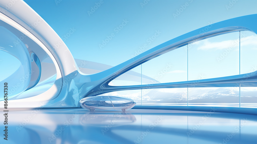Abstract architecture scene with smooth curves. Abstract background with futuristic building in white and blue colors. Abstract architecture scene with smooth curves. Abstract background with futuristic building in white and blue colors.