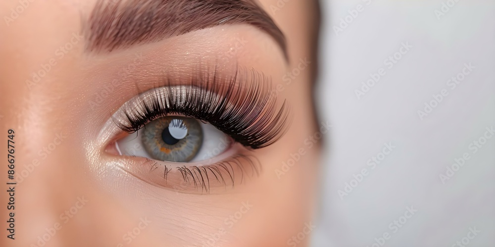 Woman with strikingly long false eyelash extensions for a glamorous look. Concept Eyelash Extensions, Glamorous Makeup, Beauty Photography Woman with strikingly long false eyelash extensions for a glamorous look. Concept Eyelash Extensions, Glamorous Makeup, Beauty Photography