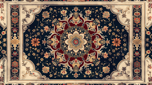 A colorful rug with a flower pattern