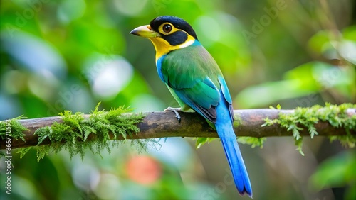 Long tailed broadbill on tree branch  (psarisomus dalhousiae) photo