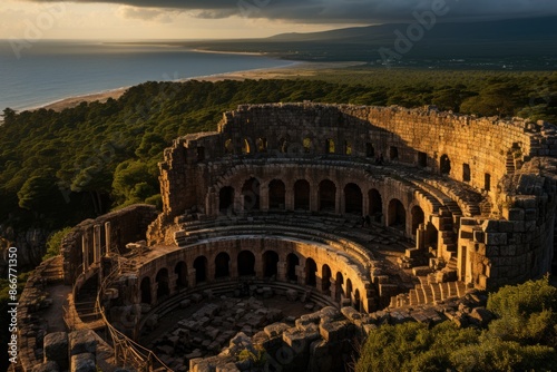 Antália, Turkey, The Ruins of Perge, an ancient city with an amphitheater., generative IA photo