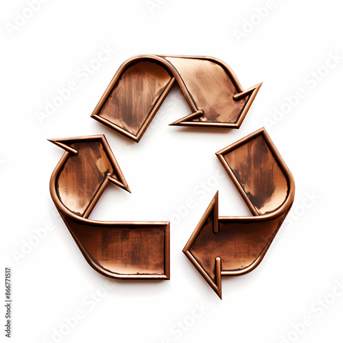Recycle Symbol Made of Copper on White Background