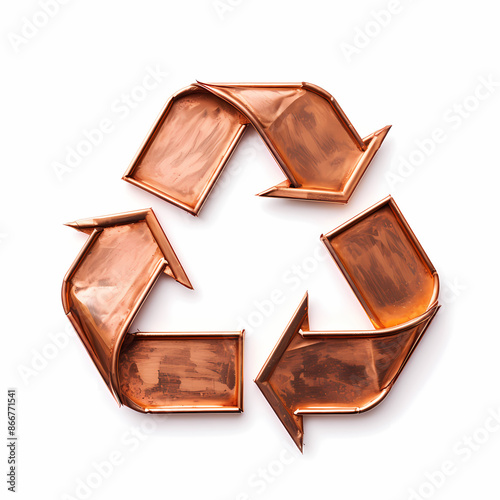 Recycle Symbol Made of Copper on White Background