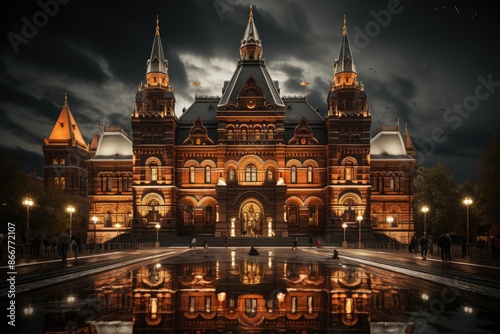 Moscow, Russia, Praça Manezhnaya, with the State Historical Museum., generative IA