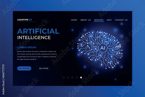 AI (Artificial Intelligence), Deep learning machine learning AI, Technological digital brain concept, Isometric vector landing page