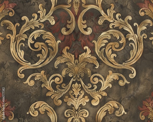 Ornate Ortega wallpaper with detailed scrollwork and rich colors, Wallpaper, Elegant and opulent decor for formal rooms