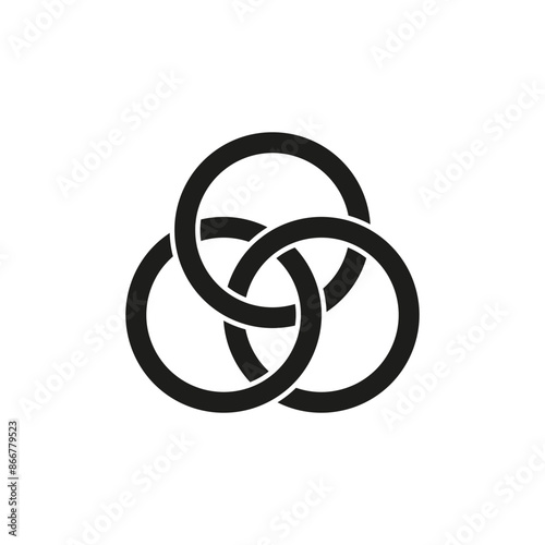 Interlocking rings icon. Abstract black circles. Geometric vector design. Simple symbolic shape.