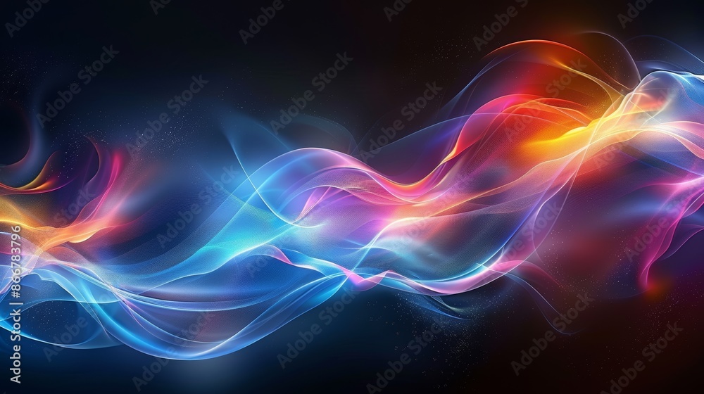 Abstract, multicolored light waves, smoothly flowing on a dark background, creating a dynamic and vibrant visual Abstract, multicolored light waves, smoothly flowing on a dark background, creating a dynamic and vibrant visual