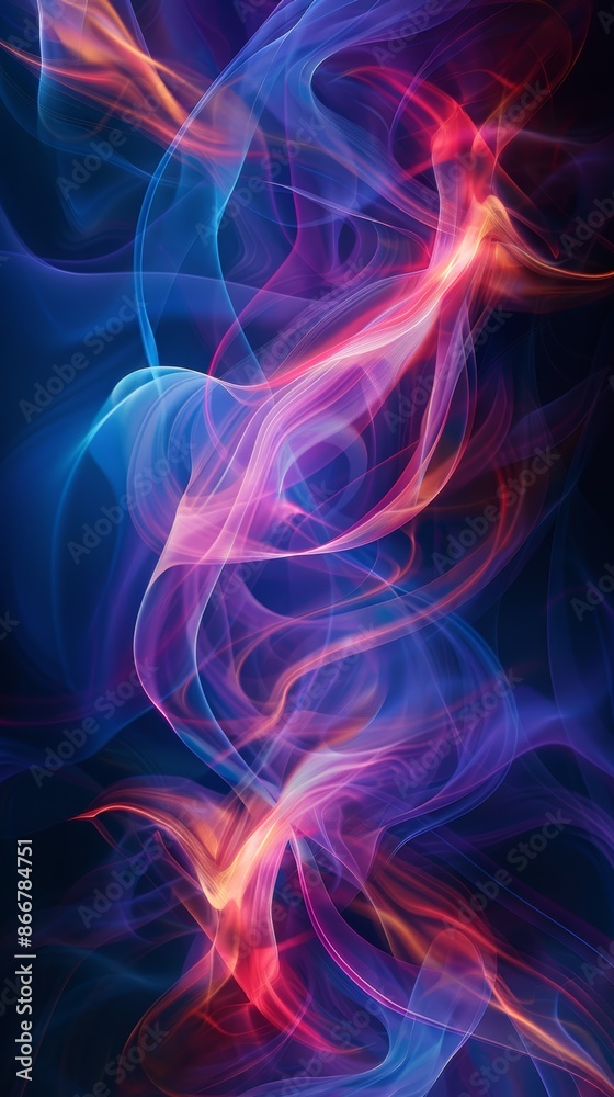 Abstract light waves in blue, red, and purple hues, smoothly flowing on a dark background, creating a sense of motion Abstract light waves in blue, red, and purple hues, smoothly flowing on a dark background, creating a sense of motion