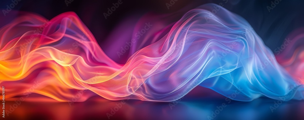 Obraz premium Abstract, flowing light waves in multiple colors on a black background, creating a dynamic and vibrant visual effect