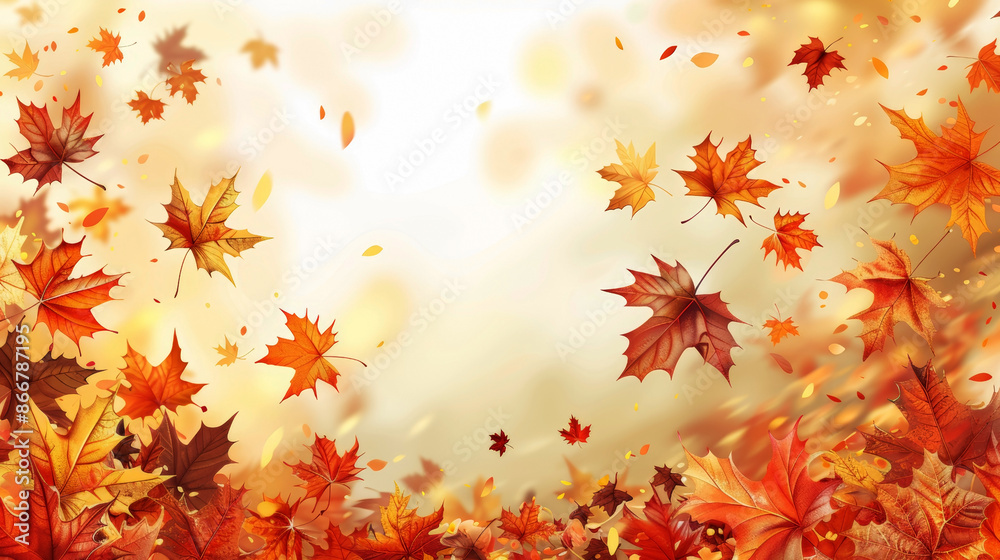 Autumn Forest with Leaves on the Ground. A path in an autumn forest covered with orange and yellow leaves, with sunlight filtering through the trees Autumn Forest with Leaves on the Ground. A path in an autumn forest covered with orange and yellow leaves, with sunlight filtering through the trees