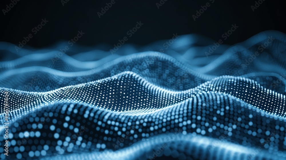 Glowing dots forming waves on a dark background. Abstraction, light, technology, graphics Glowing dots forming waves on a dark background. Abstraction, light, technology, graphics