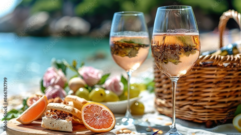 A glass of wine sits atop a table surrounded by grapes and oranges in a basket A glass of wine sits atop a table surrounded by grapes and oranges in a basket