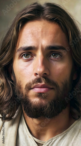 Obraz na płótnie Portrait of Jesus Christ, son of God, Handsome bearded man, religious portrait, Christianity, holy background w salonie
