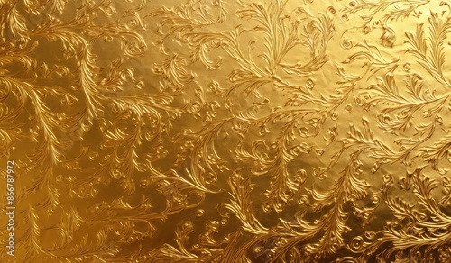 Gold texture with floral pattern. Abstract background. 3D rendering.