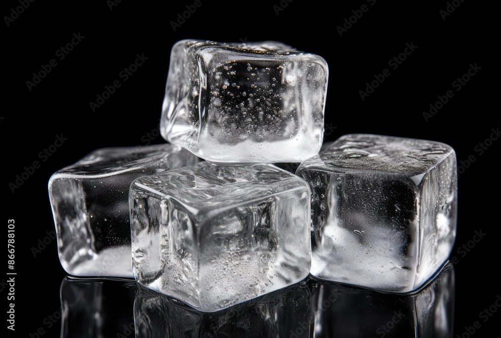 Ice cubes on black background. Close-up. Studio shot. Ice cubes on black background. Close-up. Studio shot.