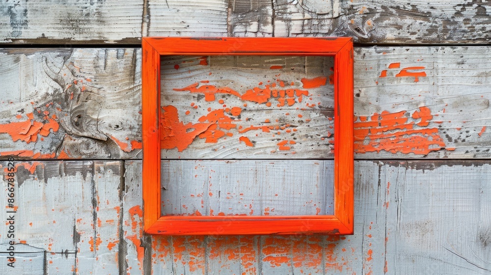 Naklejka premium Orange picture frame on wood and white background prepared for photo collage